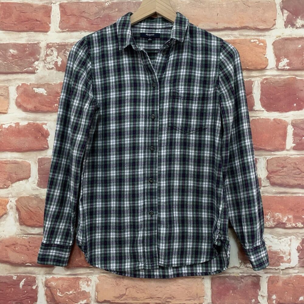 Madewell Top Shirt Women's Small Green Red Multicolor Plaid Button Front Blouse